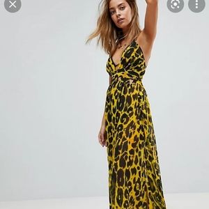 ASOS petite cheetah swim cover up with front cutouts